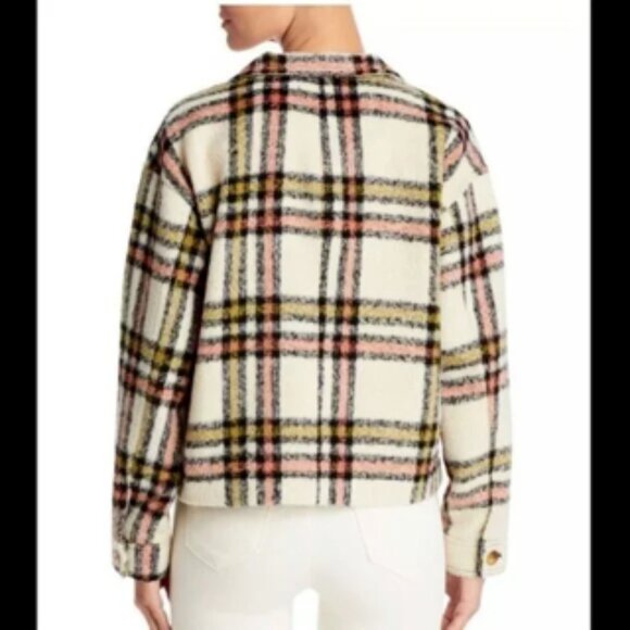 NWOT Bagatelle Plaid Striped Multicolor Cream Button Down Cropped Oversized Coat - Picture 3 of 10